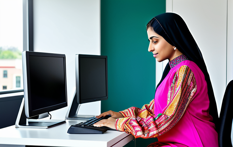 **

"A professional woman in a modest shalwar kameez, working at a modern computer in a bright, colorful office. Fully clothed, appropriate attire, safe for work, perfect anatomy, natural proportions, family-friendly, professional photography, high quality"

**