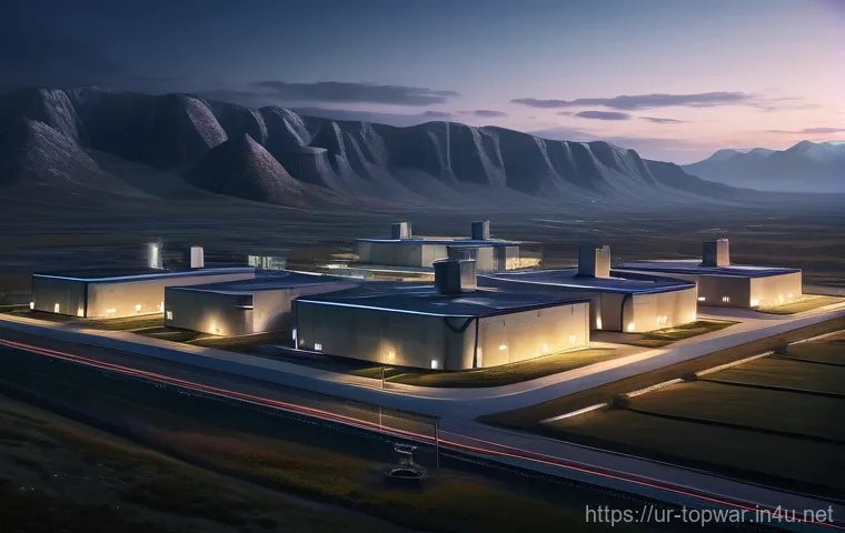 top war 연구소 업그레이드 - **A highly fortified military base at twilight, featuring towering, reinforced concrete walls with i...